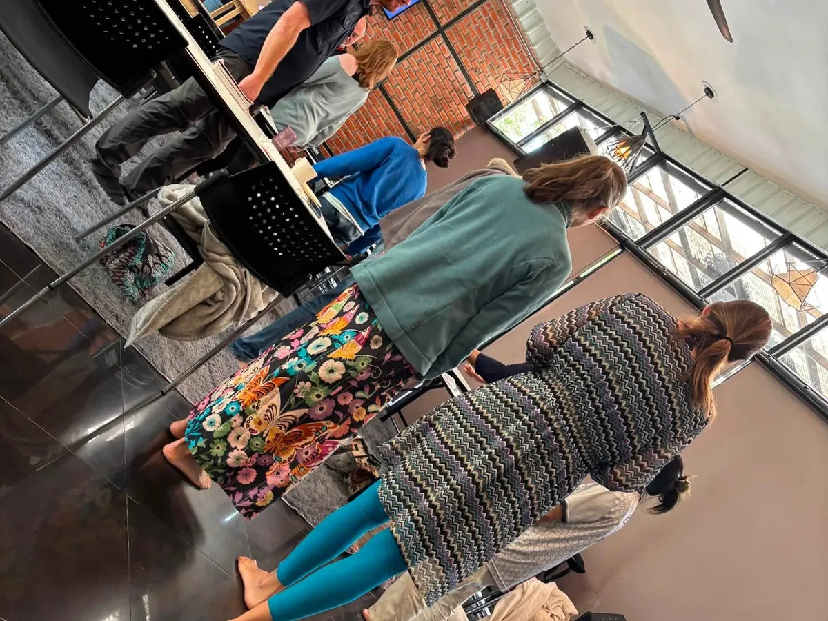 Wellspring students gathered in prayer, seen from above