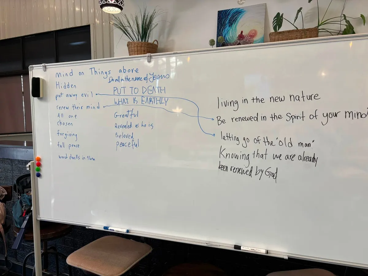 Whiteboard notes from a Wellspring session on living in the new nature